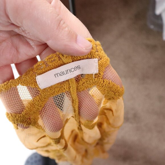 Maurices | Short Sleeve Cardigan Small Embroidered Sheer Mustard - Picture 5 of 6